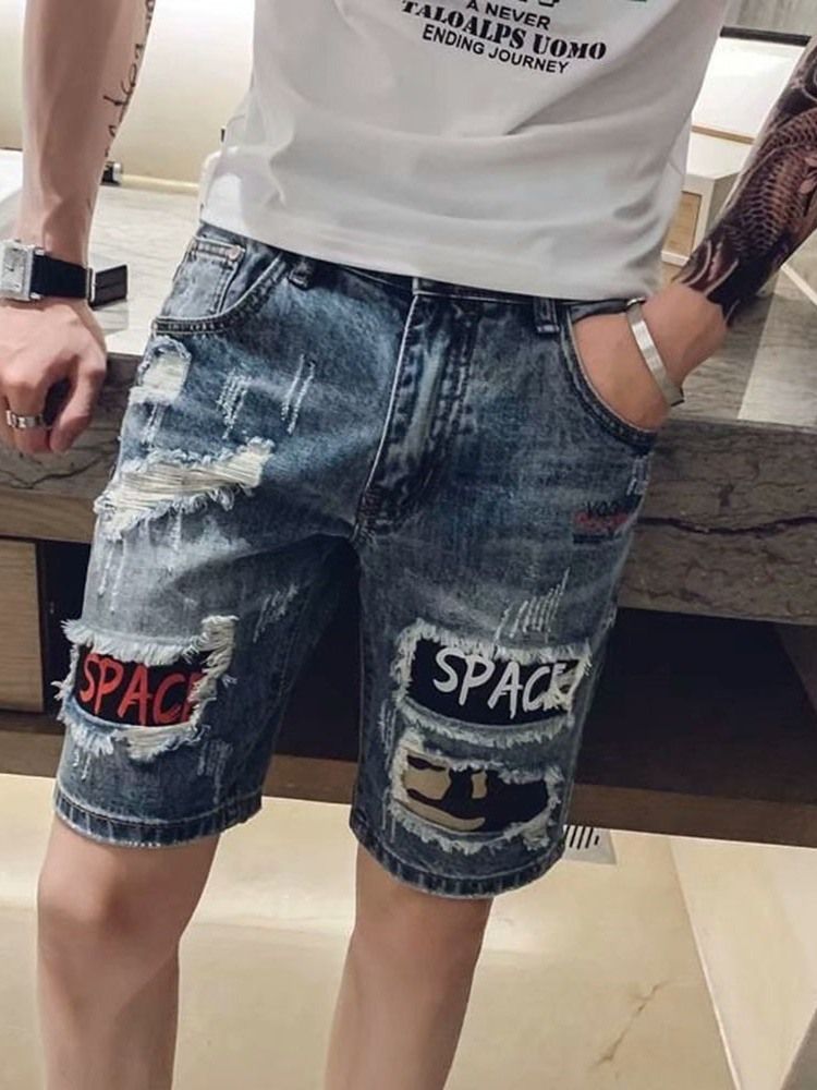 Rak Dragkedja För Män Casual Jeansshorts Med Ficka