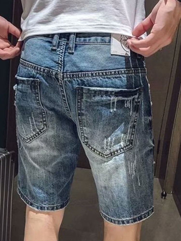 Rak Dragkedja För Män Casual Jeansshorts Med Ficka