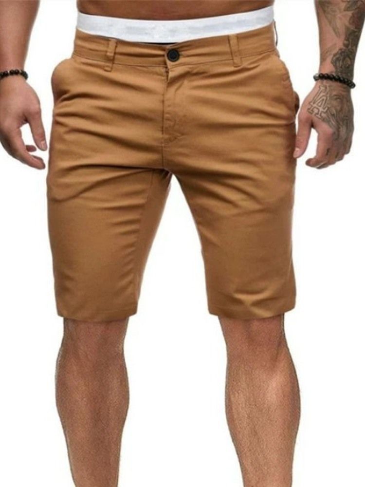 Rak Enfärgad Dragkedja För Män Casual Shorts