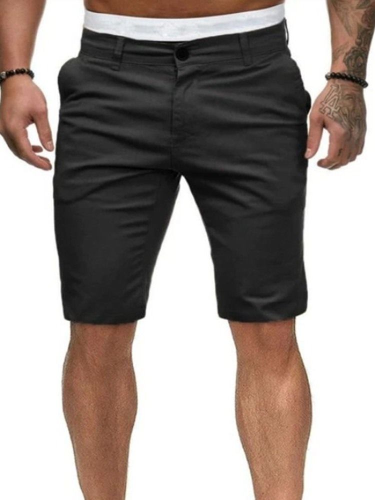 Rak Enfärgad Dragkedja För Män Casual Shorts