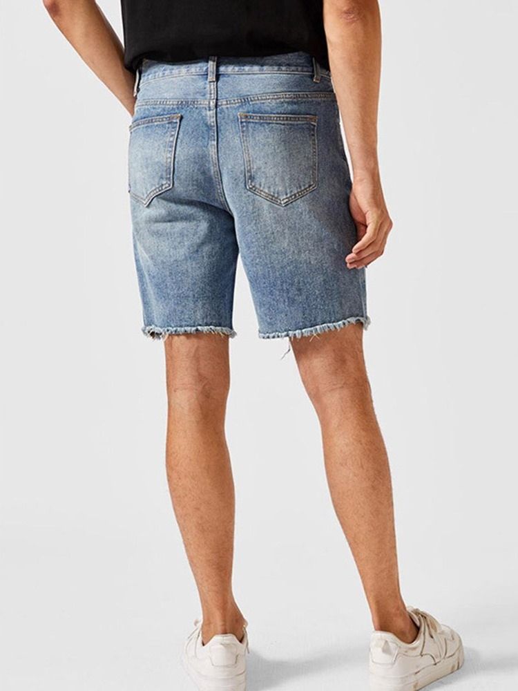 Rak Europeisk Dragkedja Med Knappar Jeansshorts För Män