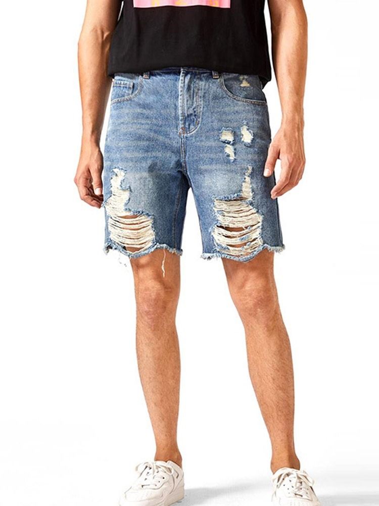 Rak Europeisk Dragkedja Med Knappar Jeansshorts För Män