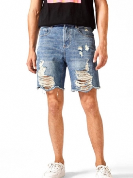 Rak Europeisk Dragkedja Med Knappar Jeansshorts För Män