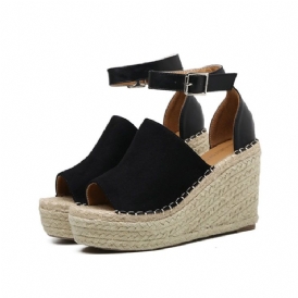 Spänne Peep Toe Platform Espadrille Wedge Sandaler