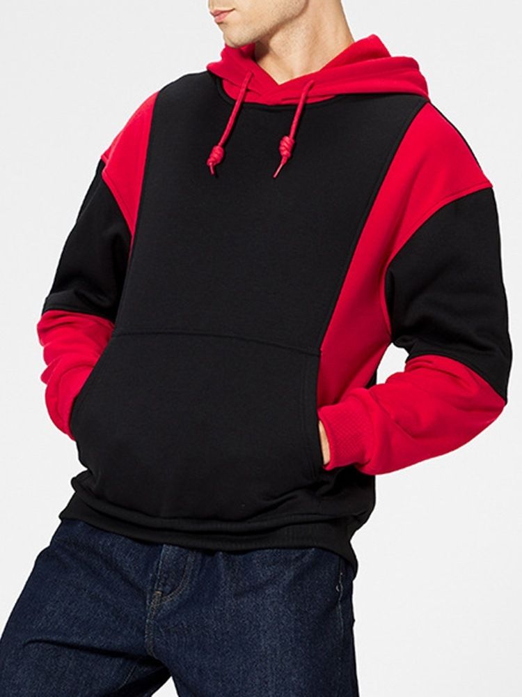 Color Block Pocket Pullover Hooded Fashion Hoodies