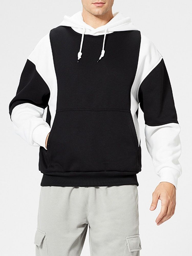 Color Block Pocket Pullover Hooded Fashion Hoodies