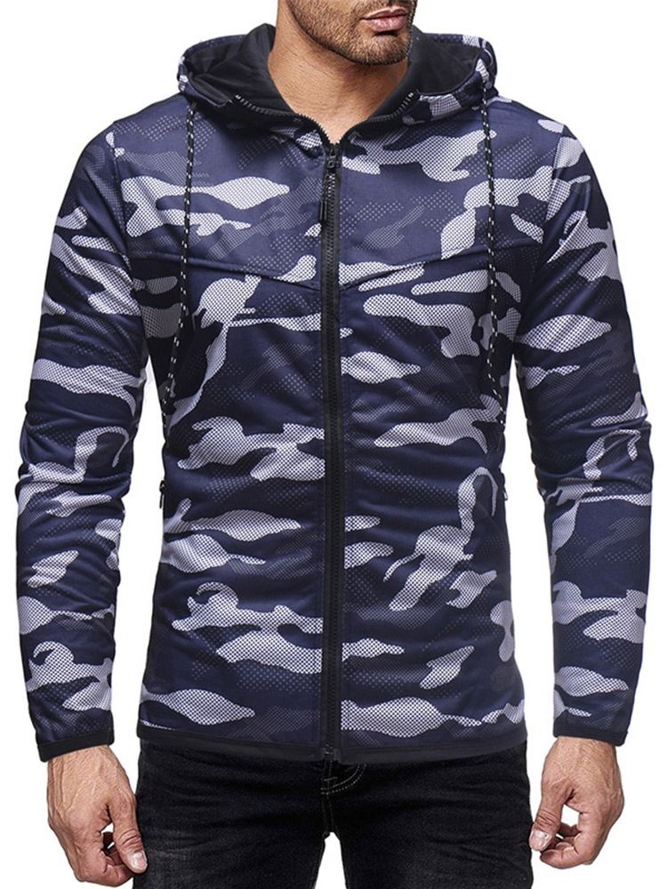 Dragsko Camouflage Cardigan Slim Huvtröjor Med Luva