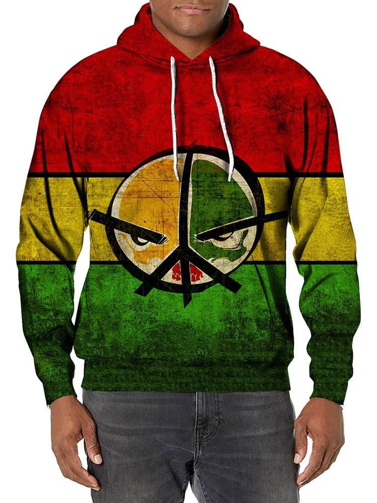 Print Pullover Color Block Lös Pullover Hoodies