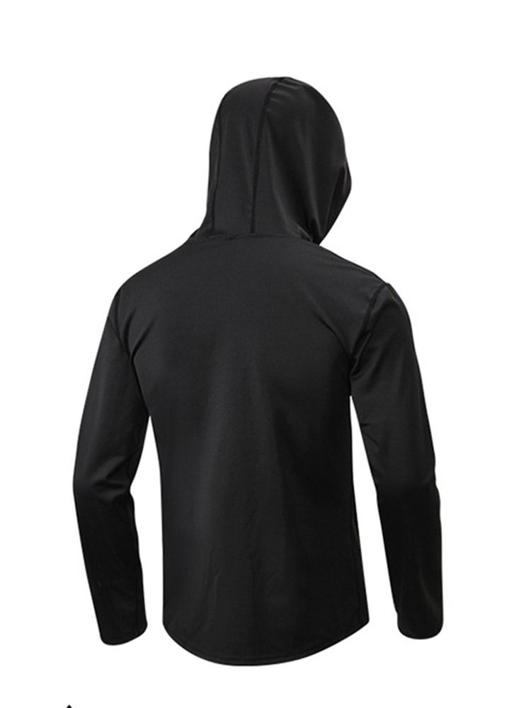 Solid Quick Dry Pullover Långärmad Hood Sports Tops