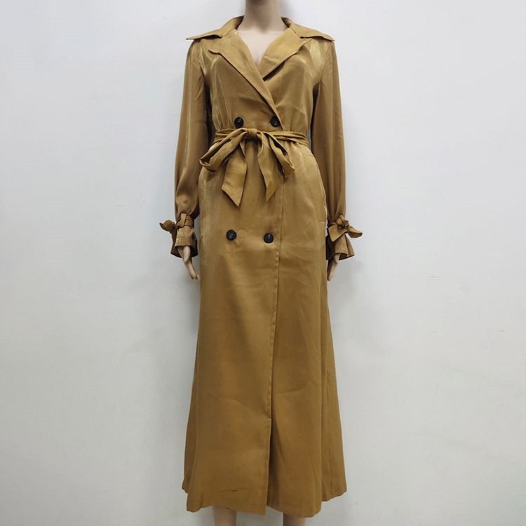 Lapel Dubbelknäppt Long Fall Western Trench Coat