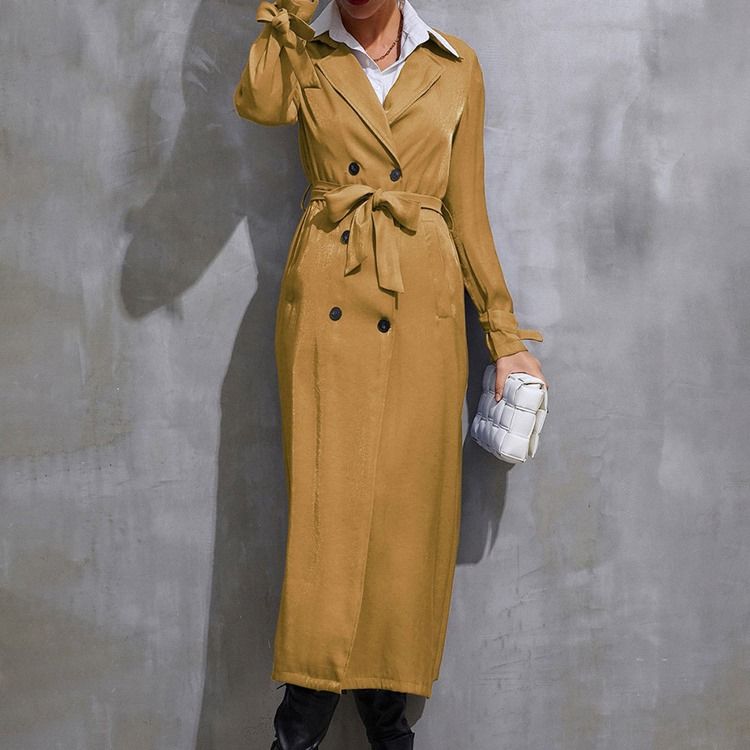 Lapel Dubbelknäppt Long Fall Western Trench Coat