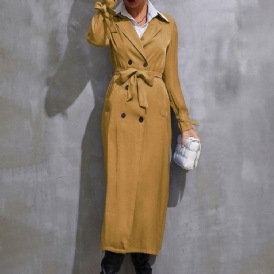 Lapel Dubbelknäppt Long Fall Western Trench Coat