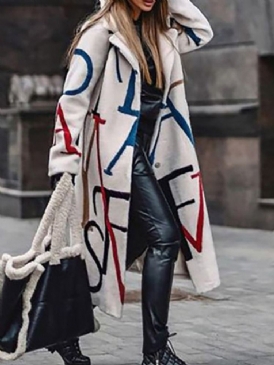 Print Slim Lapel Long Overcoat