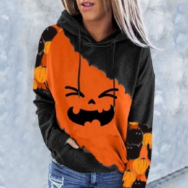 Halloween Color Block Print Raglan Sleeve Vinter Långärmad Hoodie