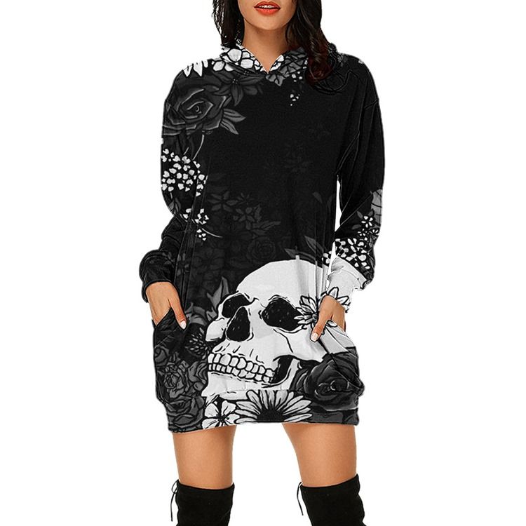 Halloween Skull Regular Pocket Long Sleeve Winter Hoodie