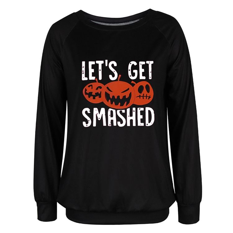 Halloween Tryck Skalle Raglan Ärm Rund Hals Långärmad Hoodie