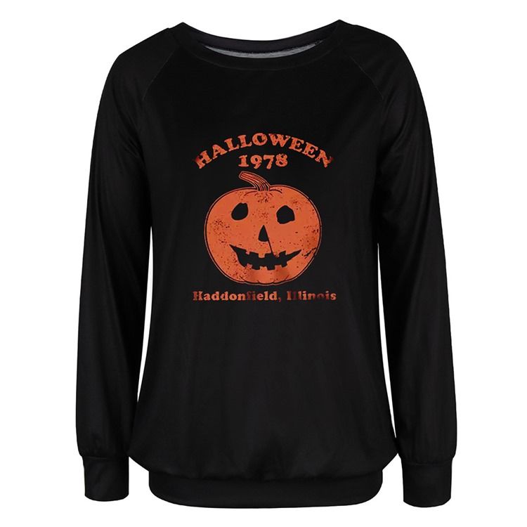 Halloween Tryck Skalle Raglan Ärm Rund Hals Långärmad Hoodie