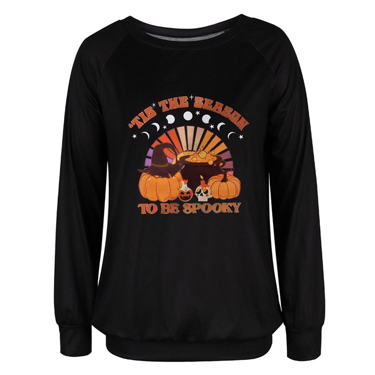 Halloween Tryck Skalle Raglan Ärm Rund Hals Långärmad Hoodie