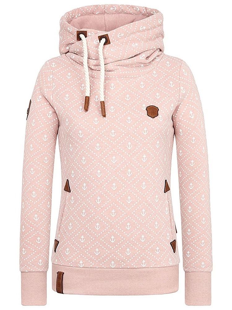 Print Casual Turtleneck Cool Hoodie