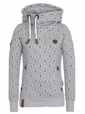 Print Casual Turtleneck Cool Hoodie