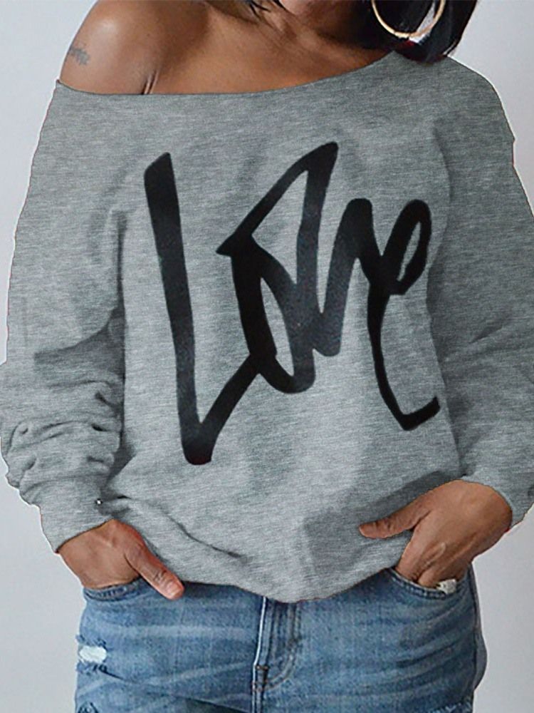 Print Normal Letter Långärmad Slim Hoodie För Kvinnor