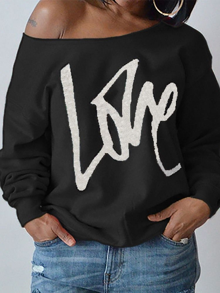 Print Normal Letter Långärmad Slim Hoodie För Kvinnor