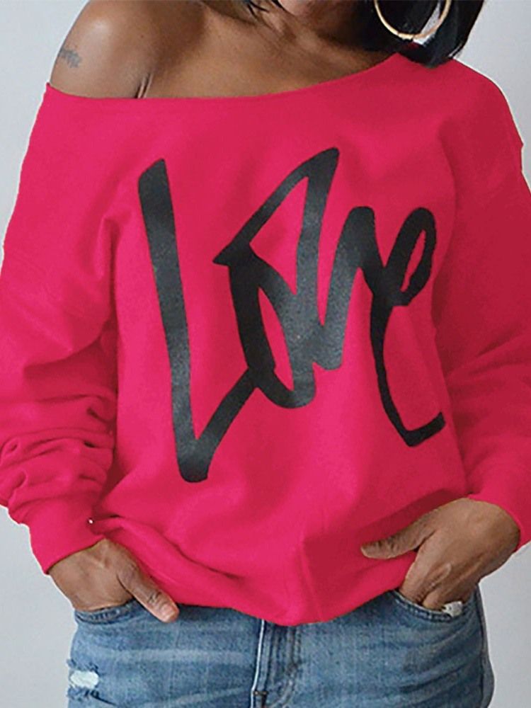 Print Normal Letter Långärmad Slim Hoodie För Kvinnor