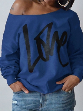 Print Normal Letter Långärmad Slim Hoodie För Kvinnor