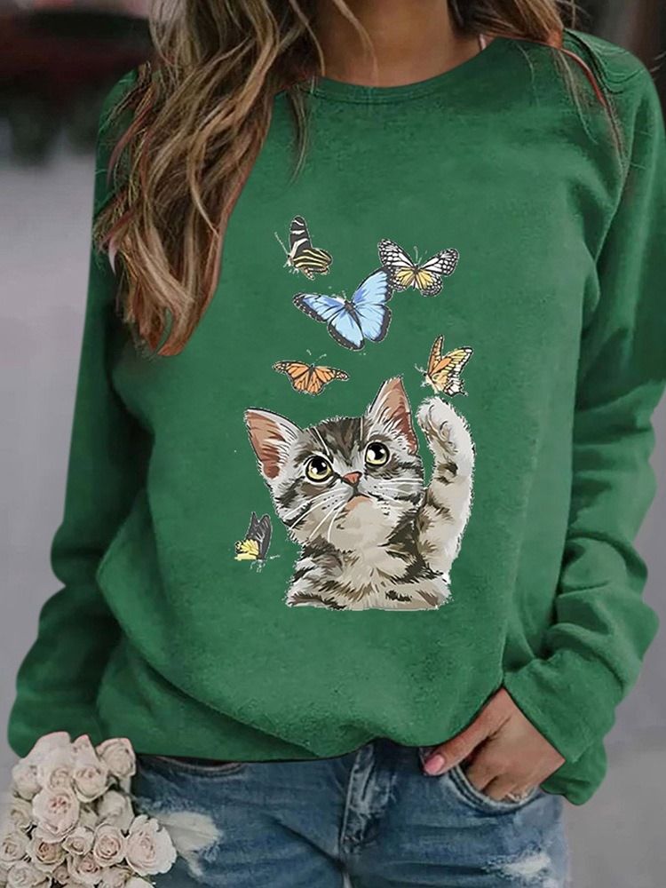 Raglan Ärm Animal Patchwork Rundhalsad Fall Hoodie