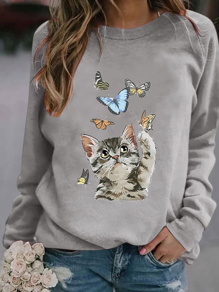 Raglan Ärm Animal Patchwork Rundhalsad Fall Hoodie