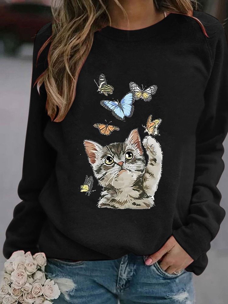 Raglan Ärm Animal Patchwork Rundhalsad Fall Hoodie