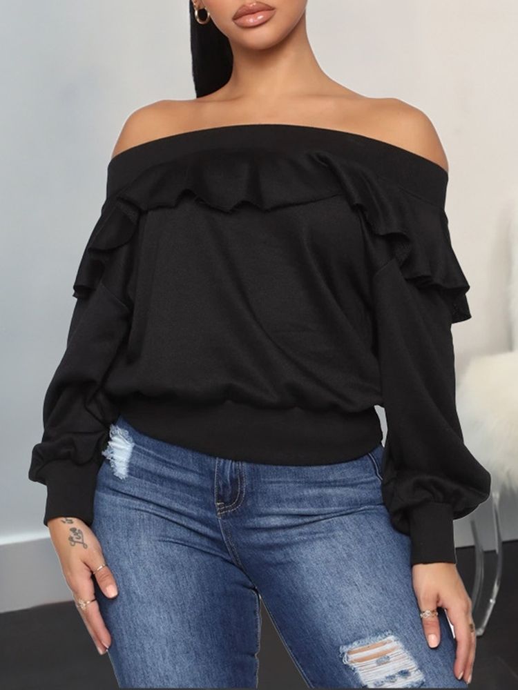 Vanlig Falbala Off Shoulder Fall Hoodie