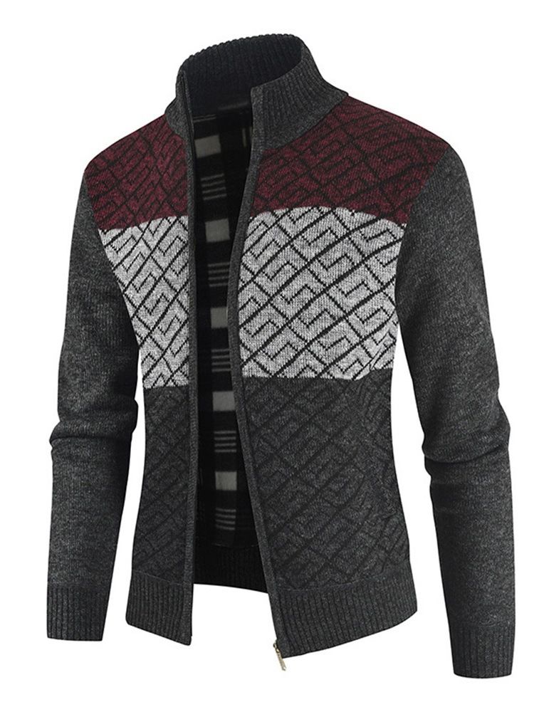 Color Block Patchwork Stativ Krage Casual Zipper Sweater