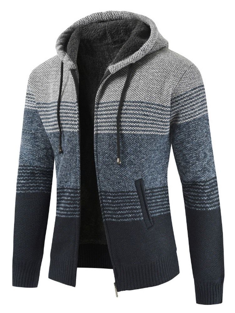 Hooded Patchwork Standard Winter Zipper Sweater