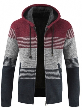 Hooded Patchwork Standard Winter Zipper Sweater