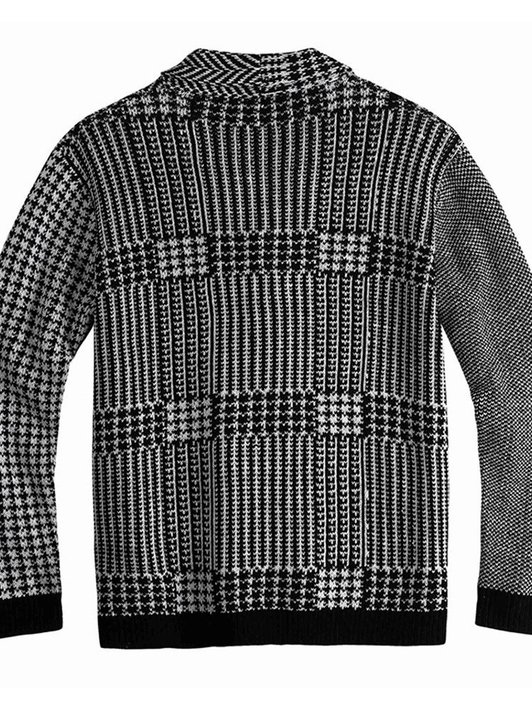 Lapel Pocket Houndstooth Vinter Enkelknäppt Tröja