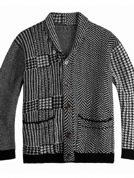 Lapel Pocket Houndstooth Vinter Enkelknäppt Tröja