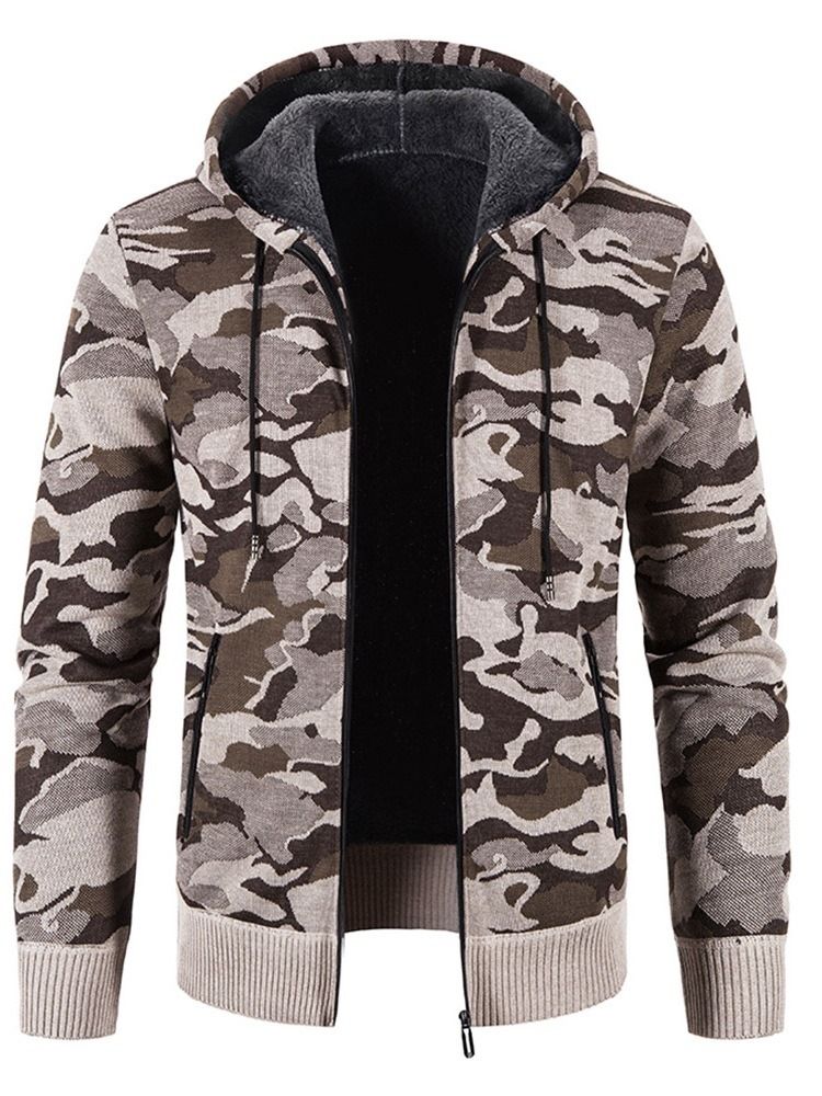 Pocket Camouflage Hooded Zipper Mode Herrtröja