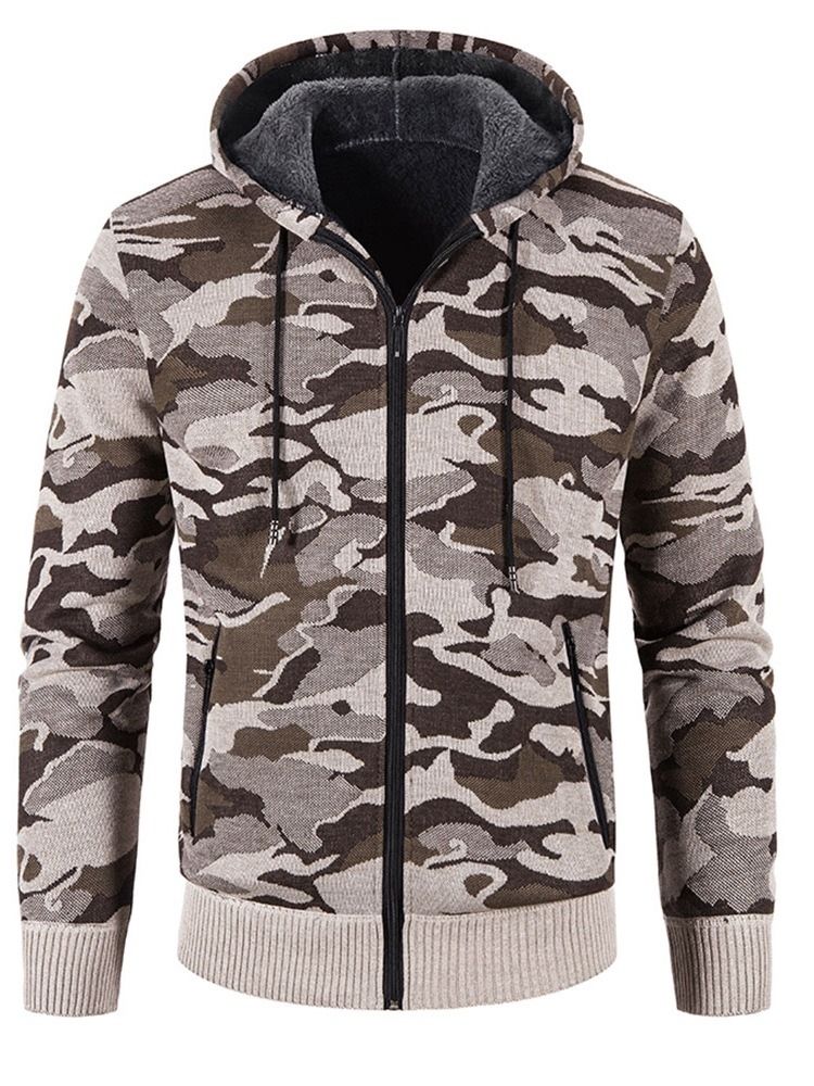 Pocket Camouflage Hooded Zipper Mode Herrtröja