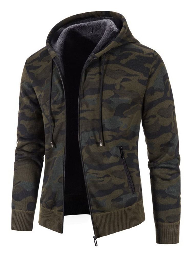 Pocket Camouflage Hooded Zipper Mode Herrtröja