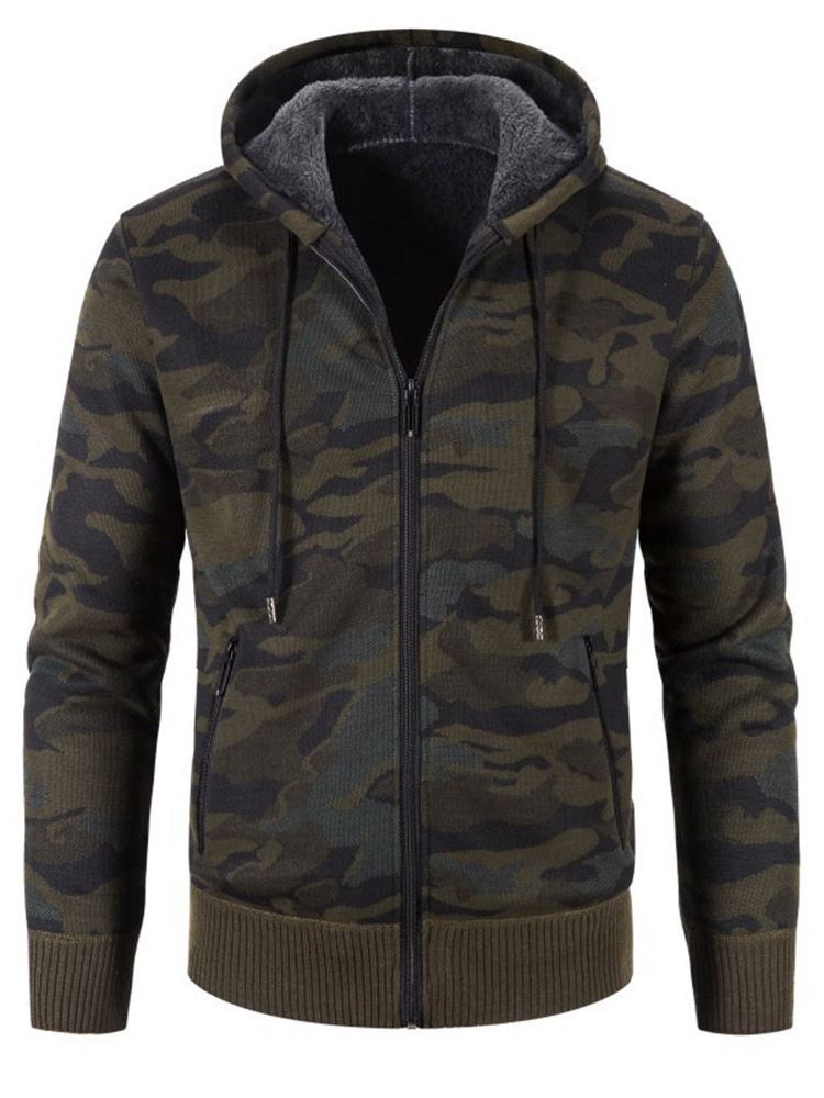 Pocket Camouflage Hooded Zipper Mode Herrtröja