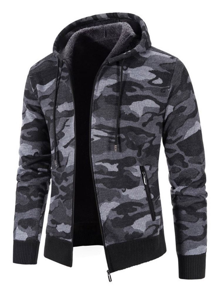 Pocket Camouflage Hooded Zipper Mode Herrtröja