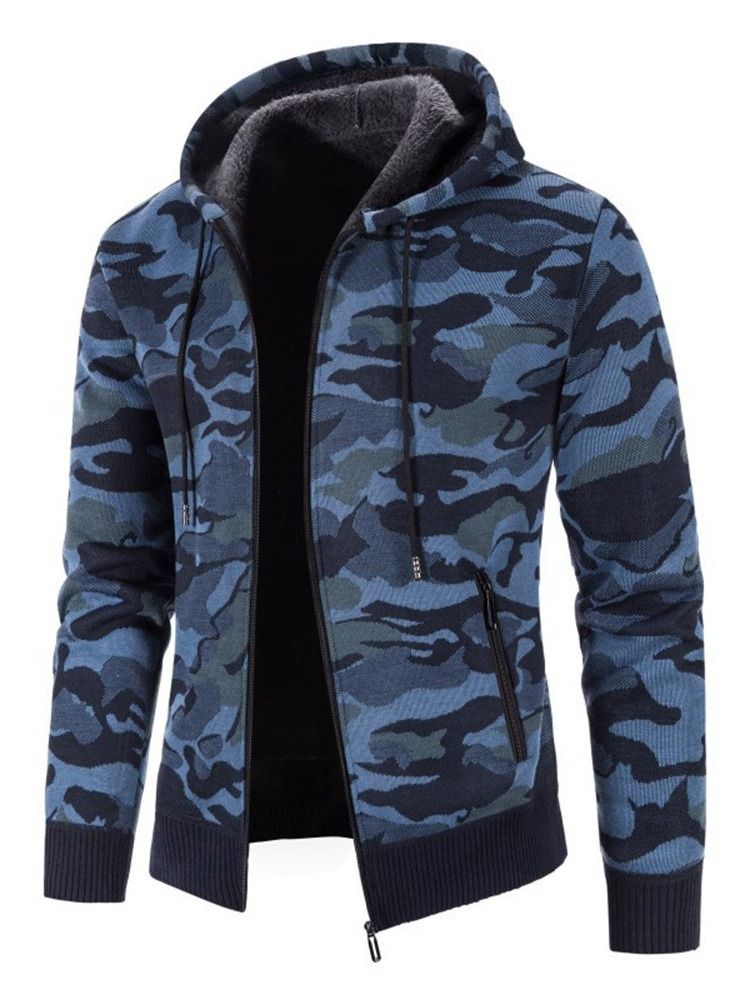 Pocket Camouflage Hooded Zipper Mode Herrtröja