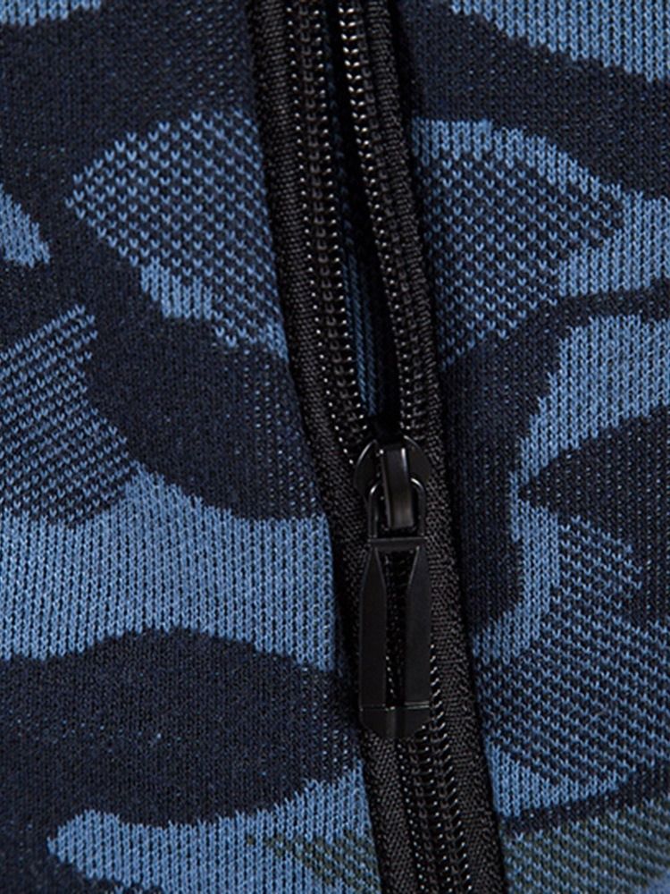 Pocket Camouflage Hooded Zipper Mode Herrtröja