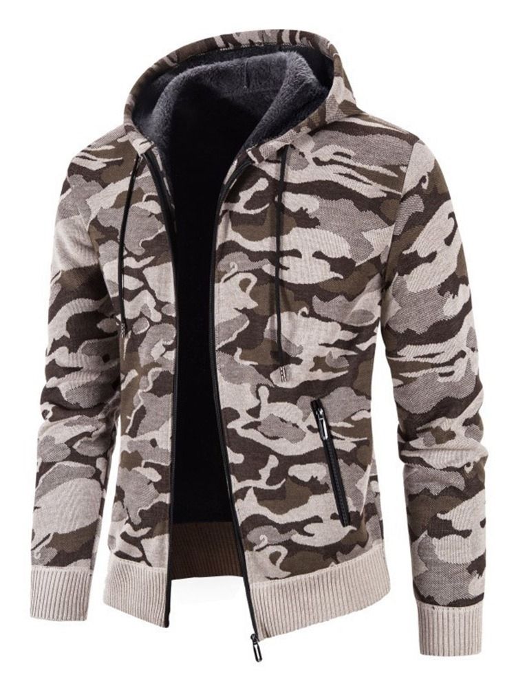 Pocket Camouflage Hooded Zipper Mode Herrtröja