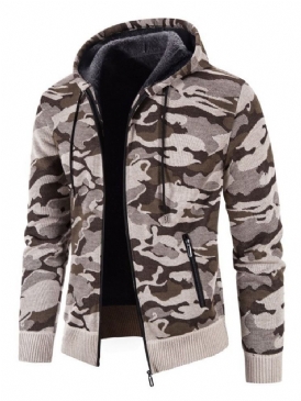 Pocket Camouflage Hooded Zipper Mode Herrtröja