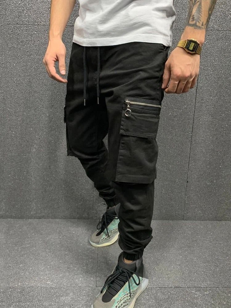 Cargo Pants Pocket Pencil Byxor Vanliga Mid Midja Män Casual Byxor