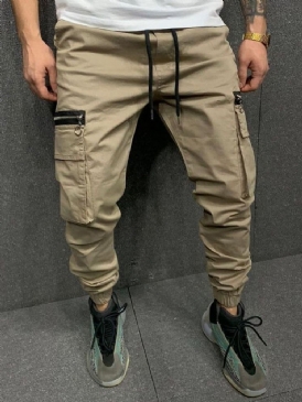 Cargo Pants Pocket Pencil Byxor Vanliga Mid Midja Män Casual Byxor