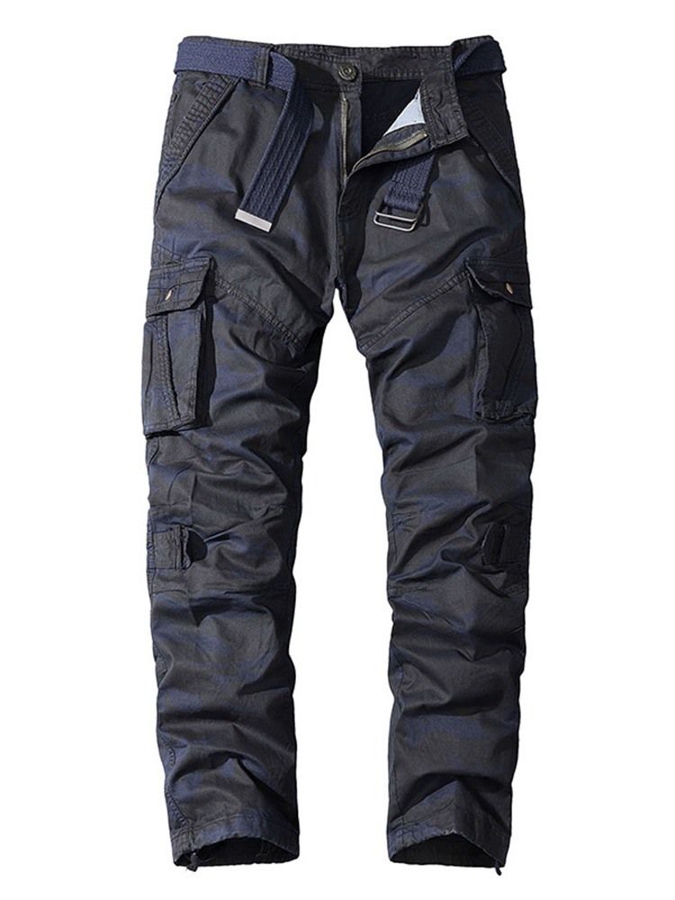 Cargo Pants Rak Pocket Camouflage Button Europeiska Mäns Casual Byxor