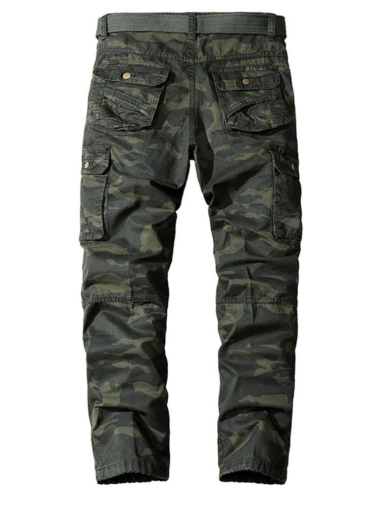 Cargo Pants Rak Pocket Camouflage Button Europeiska Mäns Casual Byxor